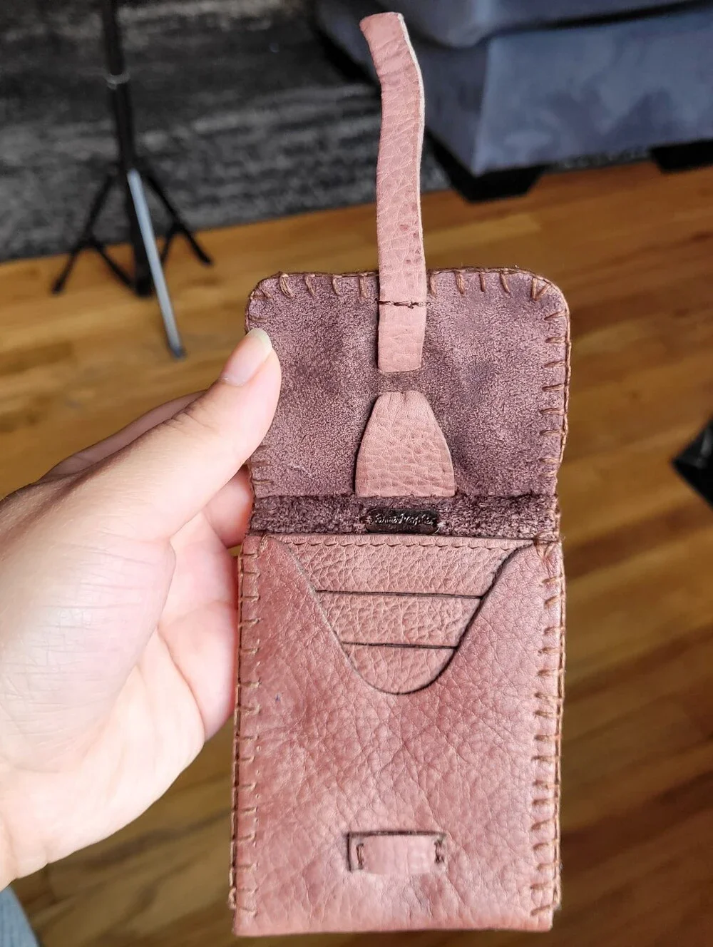 Free People Brown Concho Keychain Leather Mini Wallet Key And Card Holder